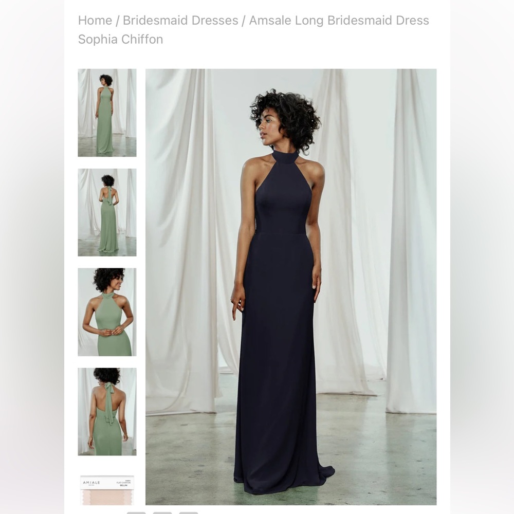 Amsale Long Bridesmaid Dress Sophia Chiffon - Navy Blue, Bella Bridesmaids